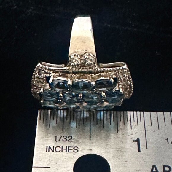 Sterling Silver London Blue Topaz & Czs Cocktail Statement Ring – Size 6 - Picture 14 of 15